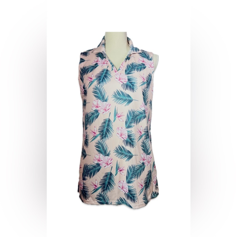 Puma NWT Floral Sleeveless Golf Shirt Size M Lightweight Pink Floral